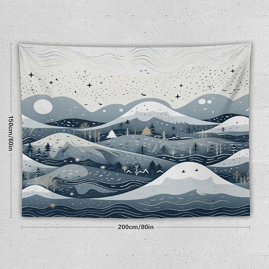 MaSiledy Snow Mountain Scandinavian Winter Tapestries Vintage Christmas Tapestries for Bedroom Aesthetic Landscape Tapestry Wall Art for Home Decor 60"x80" Xmas Wall Hanging Polyester Tapestries