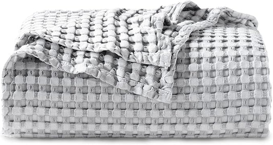 Bedsure Cooling Cotton Waffle King Size Blanket - Lightweight Breathable Summer Blanket of Rayon Derived from Bamboo for Hot Sleepers, Luxury Throws for Bed, Couch and Sofa, Grey, 104x90 Inches