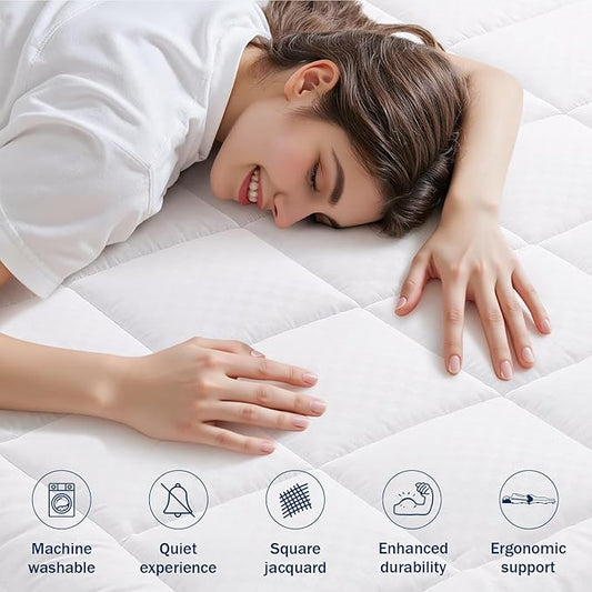 OLANLY King Quilted Fitted Mattress Pad – Soft Pillow Top Mattress Topper, Down Alternative Fill, Cooling Comfort Breathable Mattress Cover, Machine Washable Deep Pocket Mattress Protector, White