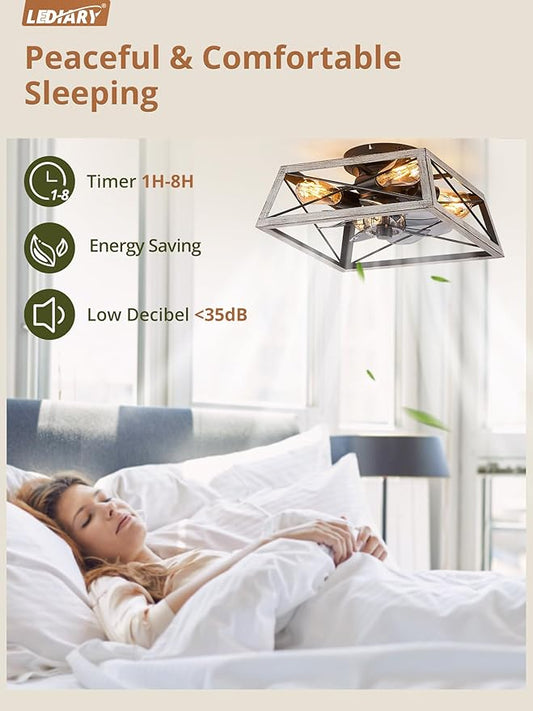 LEDIARY Ceiling Fans With Lights Remote Control, 22 Inch Farmhouse Caged Flush Mount Ceiling Fan Low Profile, Small Industrial Rustic Quiet Ceiling Fan With Remote For Bedroom, Kitchen, Indoor Home