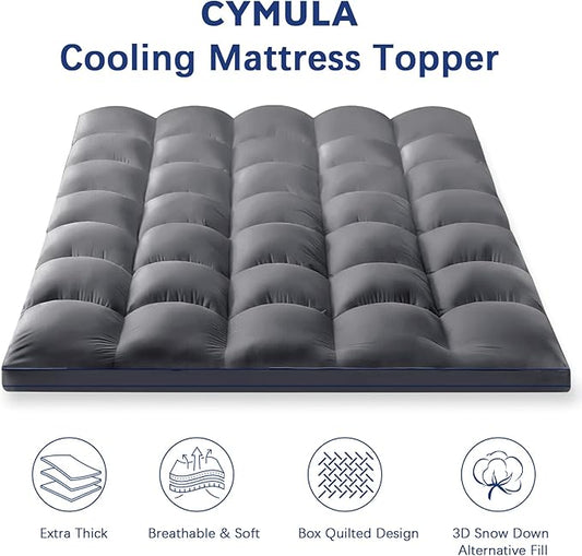 CYMULA Twin Mattress Topper, Cooling Mattress Pad Cover, Extra Thick Pillow Top Mattress Topper with 8-21 Inch Elasticated Deep Pockets, Plush Down Alternative Fill Mattress Protector