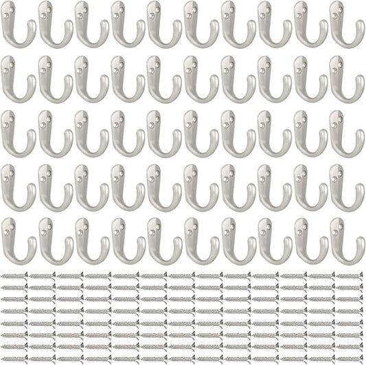 IBosins 50PCS Coat Hooks Wall Mounted Single Prong Robe Hook for Hanging Towel Hooks with 100 Screws for Cup, Mug, Bags, Hat, Cap, Scarf, Pet leashes
