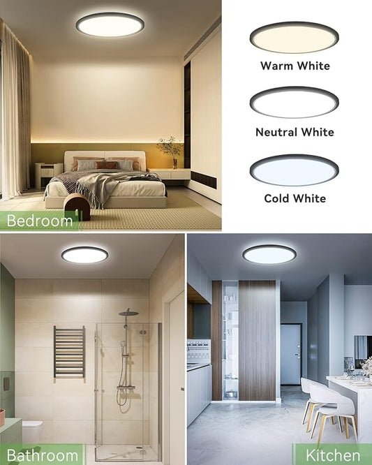 zemty 4Pack 12 Inch LED Ceiling Light Flush Mount, 28W 3200lm Super Slim Flush Mount Ceiling Light Fixtures, 3000K/4500K/6000K Selectable Ceiling Lamp for Bedroom Bathroom Kitchen Living Room (Black)