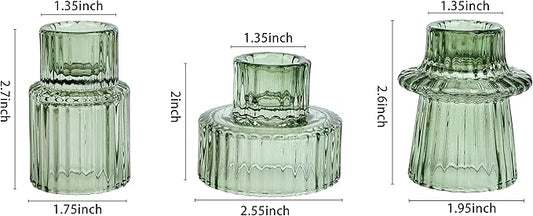 Vixdonos Taper Glass Candlestick Holders Tealight Candle Holders for Table Centerpieces, Wedding Decor and Dinner Party (6 Pcs, Green)