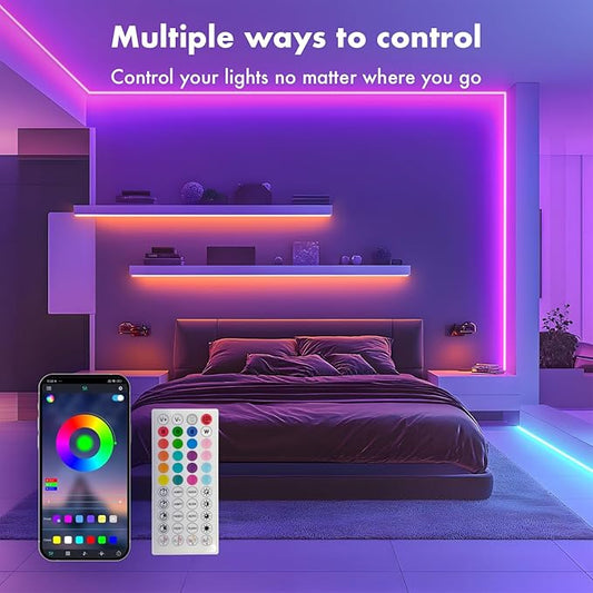 Neon Rope Lights, 40FT(2 Rolls of 20ft ) RGB Led Strip, Waterproof IP67, DIY Design, Music Sync, 44 Keys Remote Control, Multiple Modes, for Living Room, Bedroom, Holiday Decoration