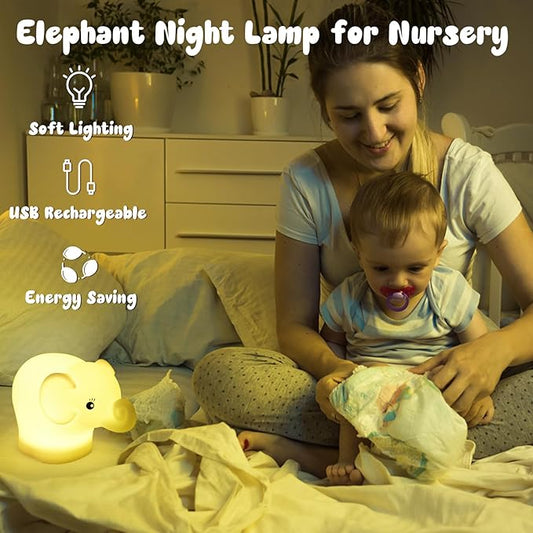 ShaArkMango LED Night Light for Kids Toddler Bed, Cute Animal Night Lamp Color Changing, Soft Baby Light Dimming & Timer &Rechargeable Nursery Bedside Lamp for Breastfeeding Elephant Gifts for Women