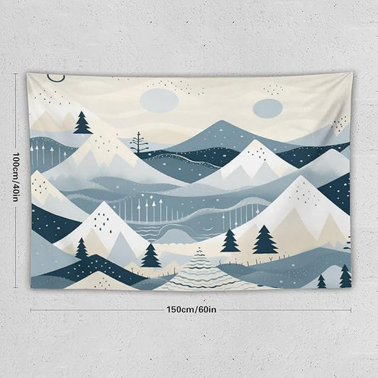 Tapestry As Wall Art Snow Mountain Scandinavian Winter Tapestry Xmas Rustic Winter Holiday Wall Art Tapestry for Bedroom Aesthetic Wall Hanging decor for Bedroom 40"x60" Christmas Family Party