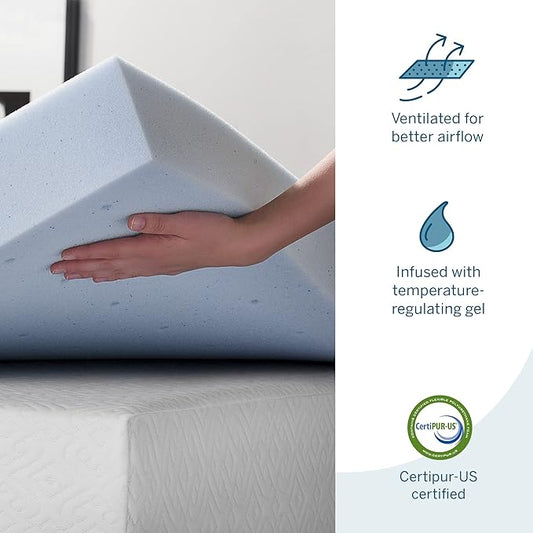 LUCID 4 Inch Gel Memory Foam Mattress Topper-Ventilated Design-Ultra Plush-King