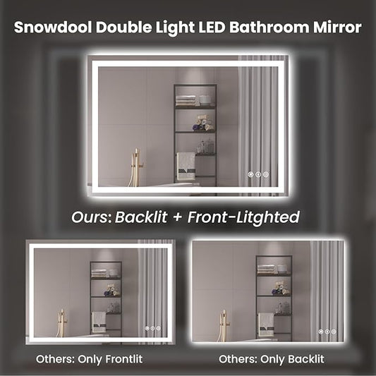 40"X28" LED Bathroom Mirror with Front Lights and Backlit, Anti-Fog, Dimmable, Shatter-Proof Tempered Glass, Lighted Bathroom Vanity Mirror for Wall with 3 Colors, Memory Function