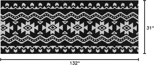 Custom Length Cut to Size Tribal Ethnic Southwestern Inspired Hallway Runner Rug, Non Slip Rubber Backed, 31 inch Wide X Customized Length, Aztec Black, 31 inch X 11 feet
