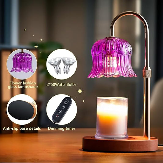 Candle Warmer Lamp Electric Timer - Candle Lights Home Decor Candles Warming Height Adjustable Dimmable Warmers Purple