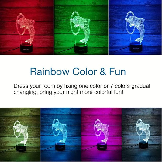 3D Dolphin Decor Lamp with Remote, 7 Color Changing Night Light Toys, Ocean Porpoise Birthday Gift for Kids, Girls, Boys