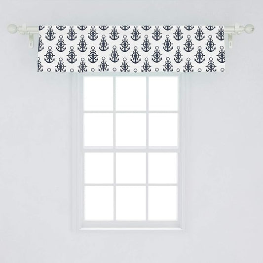 Lunarable Vintage Nautical Tattoo Window Valance, Sea Anchor Maritime Monochrome Simplistic Pattern, Curtain Valance for Kitchen Bedroom Decor with Rod Pocket, 54" X 12", Blue White