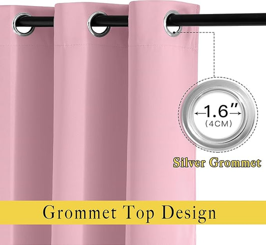 NICETOWN Crystal Pink Blackout Curtains for Living Room, Window Treatment Thermal Insulated Room Darkening Grommet Drapes Sound Dampening for Bedroom, 2 Panels, W37 x L72
