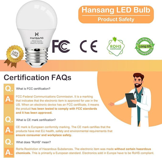 hansang E26 Appliance Light Bulb, 3000K Soft White, 60 Watt Equivalent Small Light Bulb, E26 LED Bulb for Ceiling Fan, A15 Light Bulb, 600lm 120V, CRI85+, Eye Protection, 120V, Non-Dimmable 6 Pack
