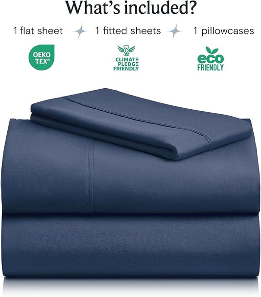 LuxClub Twin Sheets - Soft Kids Bed for Boys and Girls, 3 PC Deep Pockets Wrinkle Free Fitted Machine Washable Hotel Bedding Silky Soft- Navy