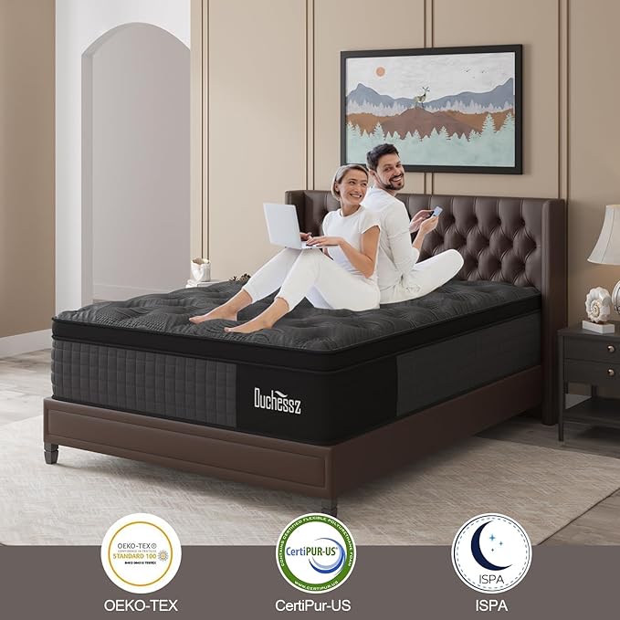 Queen Mattress, 12 Inch Mattresses Hybrid Black with Gel Memory Foam and Individually Pocket Innerspring Euro Top Medium Firm for Motion Isolation, Edge Support
