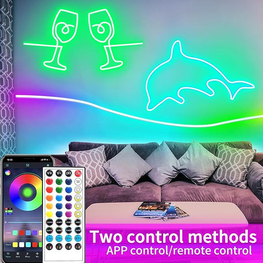100ft LED neon Lights with Remote APP Control IP65 Waterproof Flexible Neon LED Strip Lights 24v RGB LED neon Rope Lights for Bedroom Room Outdoors Decor(2 Rolls of 50ft