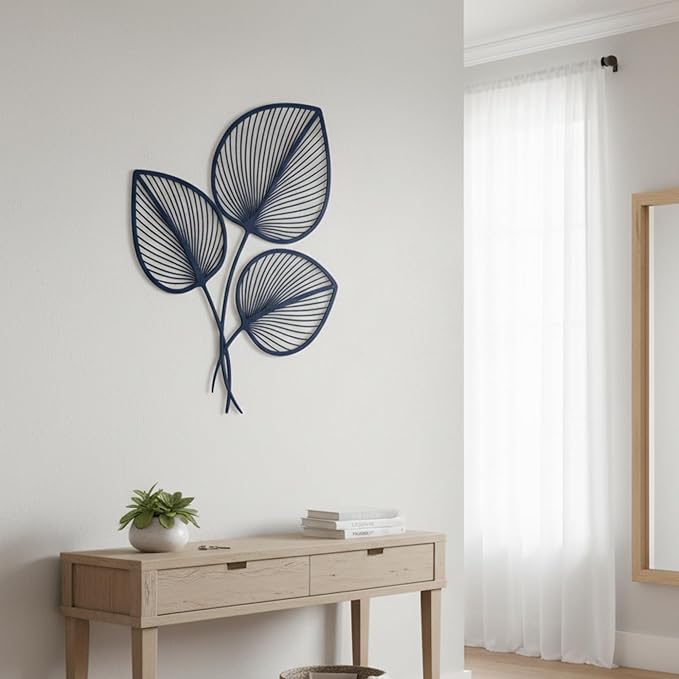 Momchi Minimalist Leaf Metal Wall Art | Modern Botanical Line Art Wall Decor | Boho Steel Leaf Sculpture for Living Room; Bedroom; Office | Scandinavian Nature-Inspired Wall Hanging