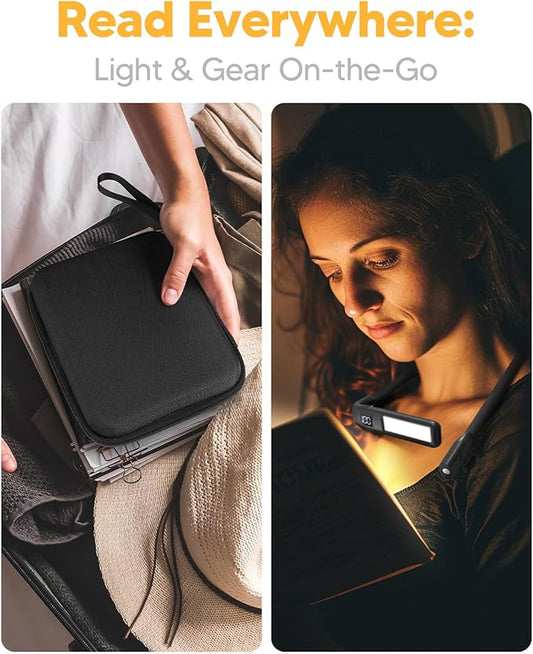 Book Light with EVA Case: Rechargeable Eye Caring 3 Color Dimmable Neck Reading Light, Bendable Neck Lamp with Power Display, Reading Lamp Knitting Crochet Accessories Neck Lights for Crafts