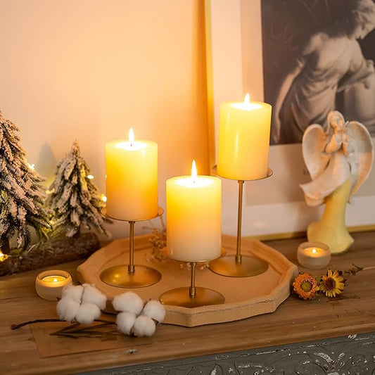 Pillar Candle Holders Candle Plates - Set of 24 Candelabra Candle Stand Iron Plate Minimalism Modern Home Mantel Dinning Table Christmas Decorations Centerpiece for Wedding, Party, Events, Gold