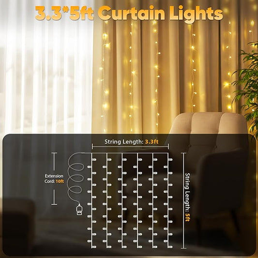suddus Curtain Lights for Bedroom, 90 Led Hanging String Light Outdoor, Fairy Curtain Lights Indoor for Christmas, Dorm, Wall, Backdrop, Window, Wedding, Party, Birthday Decor, Warm White