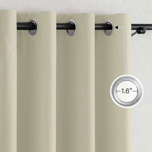 NICETOWN 100% Blackout Portable Curtains, Grommet Total Privacy Window Treatments Thermal Curtains Lightweight Travel Blackout Shades for Bedroom/Hotel, Muted Beige, W52 x L63, 2 Panels
