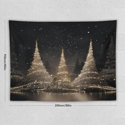 Tapestry Silver Lighted Christmas Trees Tapestries for Bedroom Winter Holiday Wall Tapestry Wall Hanging for Bedroom Living Room Dorm Decor Landscape 60"x80" Tapestries Winter Snowflake Decorative