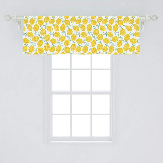 Lunarable Mint and Yellow Window Valance, Summer Fruit Pattern with Dots Stripes Doodle Lemons and Leaves, Curtain Valance for Kitchen Bedroom Decor with Rod Pocket, 54" X 18", Mint Green