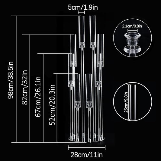 VINCIGANT 8 Arms Clear Candlesticks Holder for Wedding Decorations,Tall Arcylic Candelabra Candle Holder with Shade for Valentines Day Events Party Table Centerpiece,Fit LED Candles