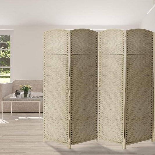 Sorbus Room Divider 6 ft. Tall - Privacy, Extra Wide Double Hinged Panels, Mesh Hand-Woven Design, Partition Room Dividers and Folding Screens, Wall Divider for Room Separation, Beige Wicker, 8 Panel