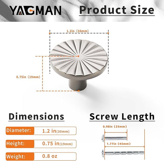 5 Pack Kitchen Cabinet Knobs Round Sunflower Dresser Knob Modern Drawer Hardware Cupboard Handles Furniture Knob for Bathroom Single Hole Knobs for Wardrobe Nickel TYH-BN-K5
