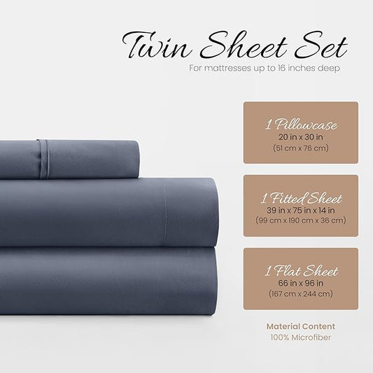 Linen Market Bed Sheets for Twin Size Bed (Stone) - Sleep Better Than Ever with These Soft and Cooling Twin Sheets - Deep Pocket Fits 16" Thick Beds - 4 Piece Twin Sheet Set