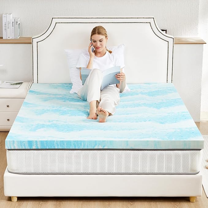 Sweetcrispy Mattress Topper Twin XL, Thick Cooling Gel Infused Memory Foam Bed Toppers for Twin XL Size Bed, 2 Inch Soft Mattress Pads for Sleeper Sofa, RV, Camper, CertiPUR-US Certified, Blue