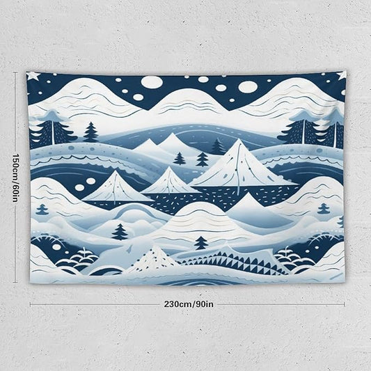Snow Mountain Scandinavian Winter Tapestries Hello Winter Holiday Bedroom Tapestries Landscape Tapestry Wall Art Decor for Bedroom Living Room Dorm 60"x90" Tapestries Winter Snowflake Decorative