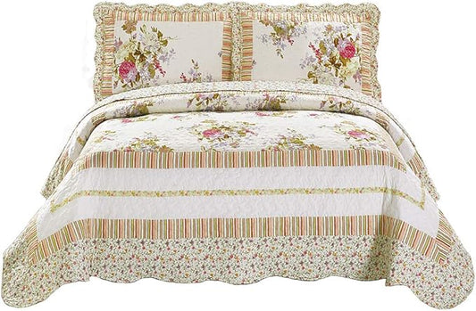 Fancy Linen 3pc Bedspread Bed Cover King/California King, Off White Floral New
