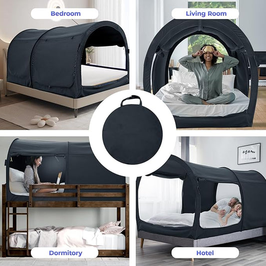 Alvantor Bed Canopy Bed Tents Dream Tents Privacy Space Twin Size Sleeping Tents Indoor Pop Up Portable Frame Curtains Breathable Grey Cottage (Mattress Not Included) Reducing Light