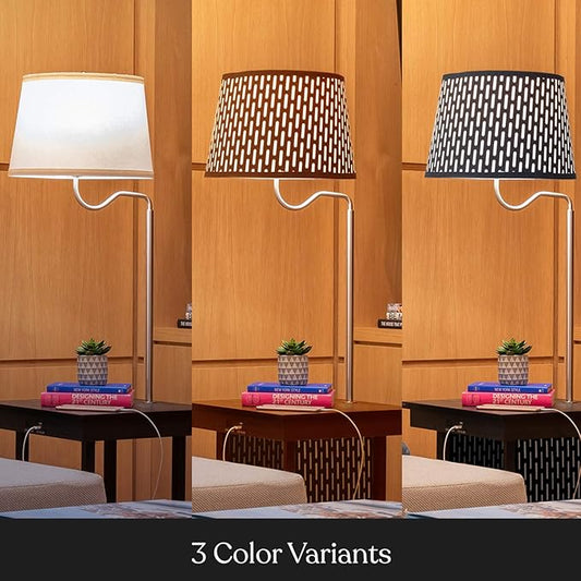 Brightech Madison Side Table with Lamp Combo with LED Bulb, Desk Lamp with USB Port, Bedside Reading Light, Modern End Table with Floor Lamp for Bedroom, Living Room, Office - Havana Brown