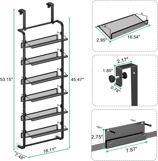 bukfen Over The Door Shoe Organizer,6-Tier Adjustable Door-Mounted/Wall-Mounted Shoe Rack,Heavy-Duty Metal Storage for Closet Door,Black,1 Pack