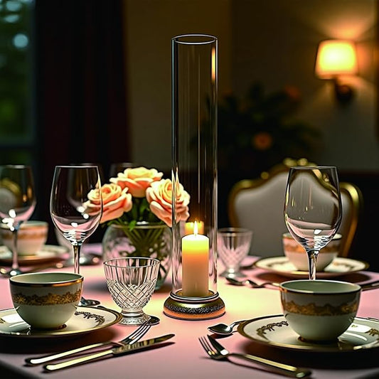 12 Pcs 2.5"W x 14"H Hurricane Glass Candle Holders - Bottomless Glass Hurricane Pillar Candle Holder Open Ended Sleeve Tube Cover for Pillar Candleholders (Metal Candlestick not Included)