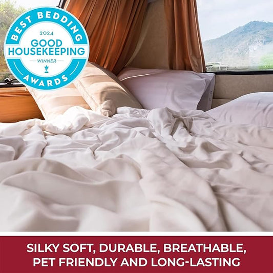 Mellanni RV Short Queen Sheets - 4 PC Iconic Collection Bedding - Hotel Luxury, Extra Soft, Cooling Bed Sheets - Deep Pocket up to 10 inch (RV/Short Queen, Light Gray)