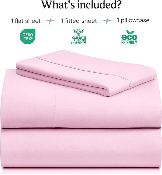 LuxClub 3 PC Sheet Set Bed Sheets Deep Pockets 16" Eco Friendly Wrinkle Free Cooling Machine Washable Hotel Bedding Silky Soft - Powder Pink Twin XL