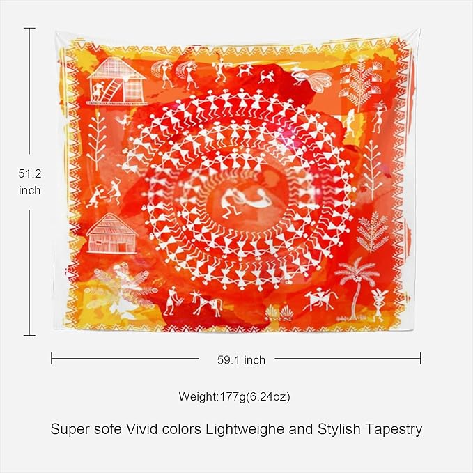 Batmerry Native American Tapestry, Ancient Tribal Art India Navajo Design Print Picnic Mat Hippie Trippy Tapestry Wall Art Decor for Bedroom Living Room, 51.2 x 59.1 Inches, Traditional