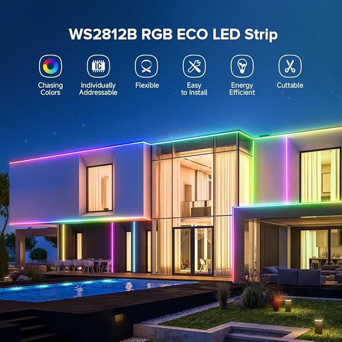 SEZO WS2812B ECO LED Strip Light 16.4FT/5M 60LEDs/m 300Pixels Individually Addressable Programmable 5050SMD Digital RGB Alloy Wires Flexible Dream Color IP30 Non-Waterproof PCB Black DC5V