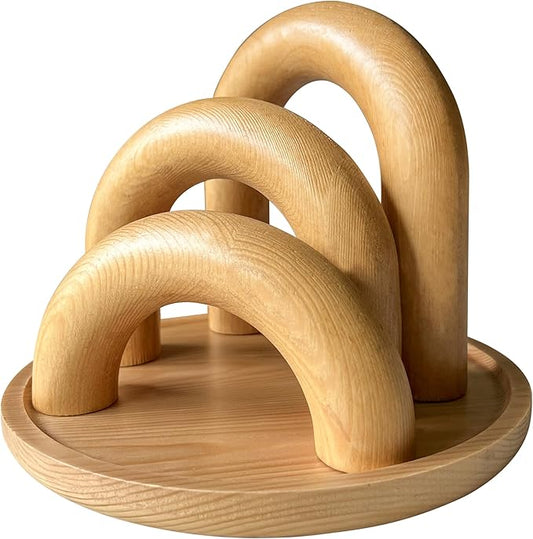 Leia's Store Decorative Wooden Arches & Tray Set β Neutral Coffee Table Decor, Rustic Bookshelf Styling, Boho Scandinavian Farmhouse Accents, Minimalist Aesthetic Wooden Sculptures (4 pcs)