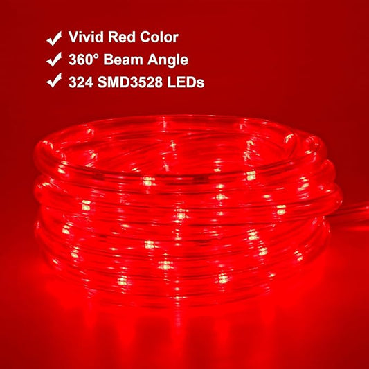 48ft Red LED Rope Lights Outdoor Waterproof - 324 LEDs Christmas Rope Lights, 120V ETL Certified, Connectable to 192ft, w/24 Mounting Clips & Screws for Holiday Decor
