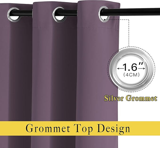 NICETOWN Plum Curtains for Living Room 84 inches Long - Plum Grommet Room Darkening Window Treatments Sound Reducing Drapes for Bedroom, 2 Panels, W52 x L84