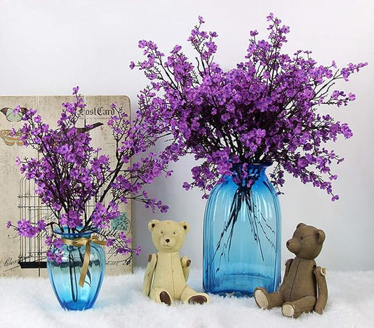 JAKY-Global Babys Breath Fabric Cloth Artificial Flowers 6 Bundle European Fake Silk Plants Decor Wedding Party Decoration Bouquets Real Touch DIY Home Garden(Purple)