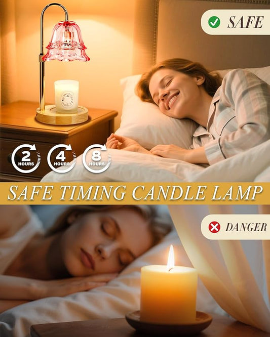 Pink Candle Warmer Lamp with Timer Dimmable, Christmas Birthday Gifts for Women Mom, Flower Candle Lamp with 2 Bulbs for Jar Candles & Scented Wax, Lamp Candle Warmer, House Warming Gift for Bedroom