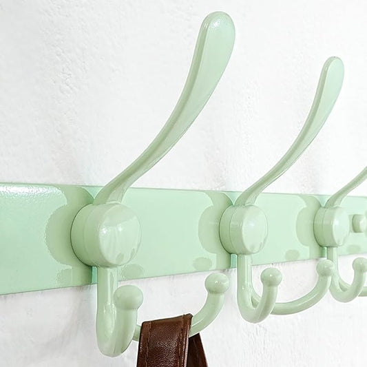 Dseap Coat Rack Wall Mount - 38” Long 10-Tri-Hooks Heavy Duty Coat Hanger Rail Wall Hooks for Hanging Coats Hats Clothing Clothes Purse Mudroom Entryway, Green